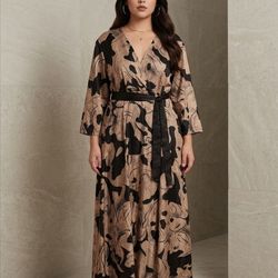 Black and Tan Abstract Print Maxi Dress