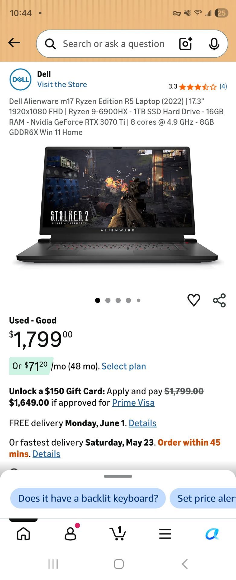Alienware Gaming Laptop NVIDIA 3070 GPU