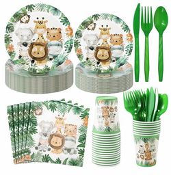 140 Pcs Jungle Safari Animal Tableware Decoration Set Baby Shower Party Supplies for 20