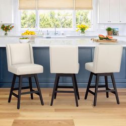 Antique White Leather Barstool Set Of 3