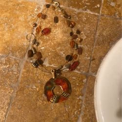 Costume Jewelry Necklace Red And Yellow Tones 