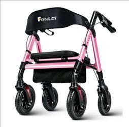 FlyingJoy Foldable Rollator Walkers for Seniors with Seat, 450Lbs All-Terrain Walker,22" Extra-Wide Ergonomic Breathable Seat,Heavy-Duty Rolling Walke
