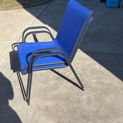 Set Of Blue Metal Chairs