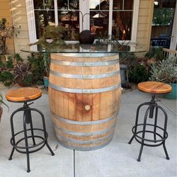 Large wine barrel bar table set