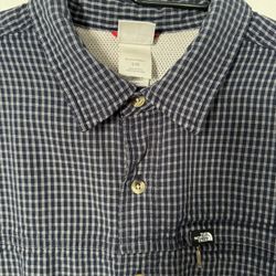 North Face Shirt Mens Large Navy Blue Plaid Long Sleeve Button Up Outdoor Hiking