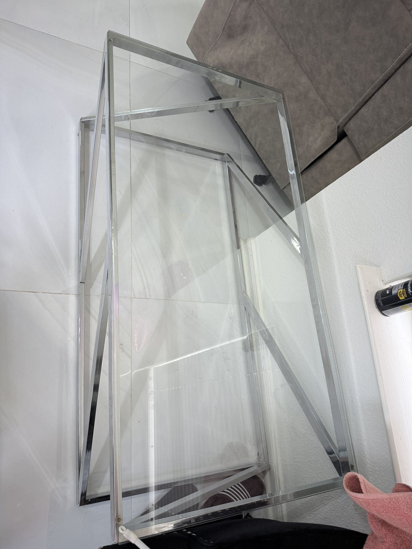 Glass Silver Table With Side Tables