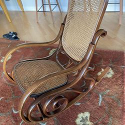 Vintage Thonet style bentwood and cane rocking chair