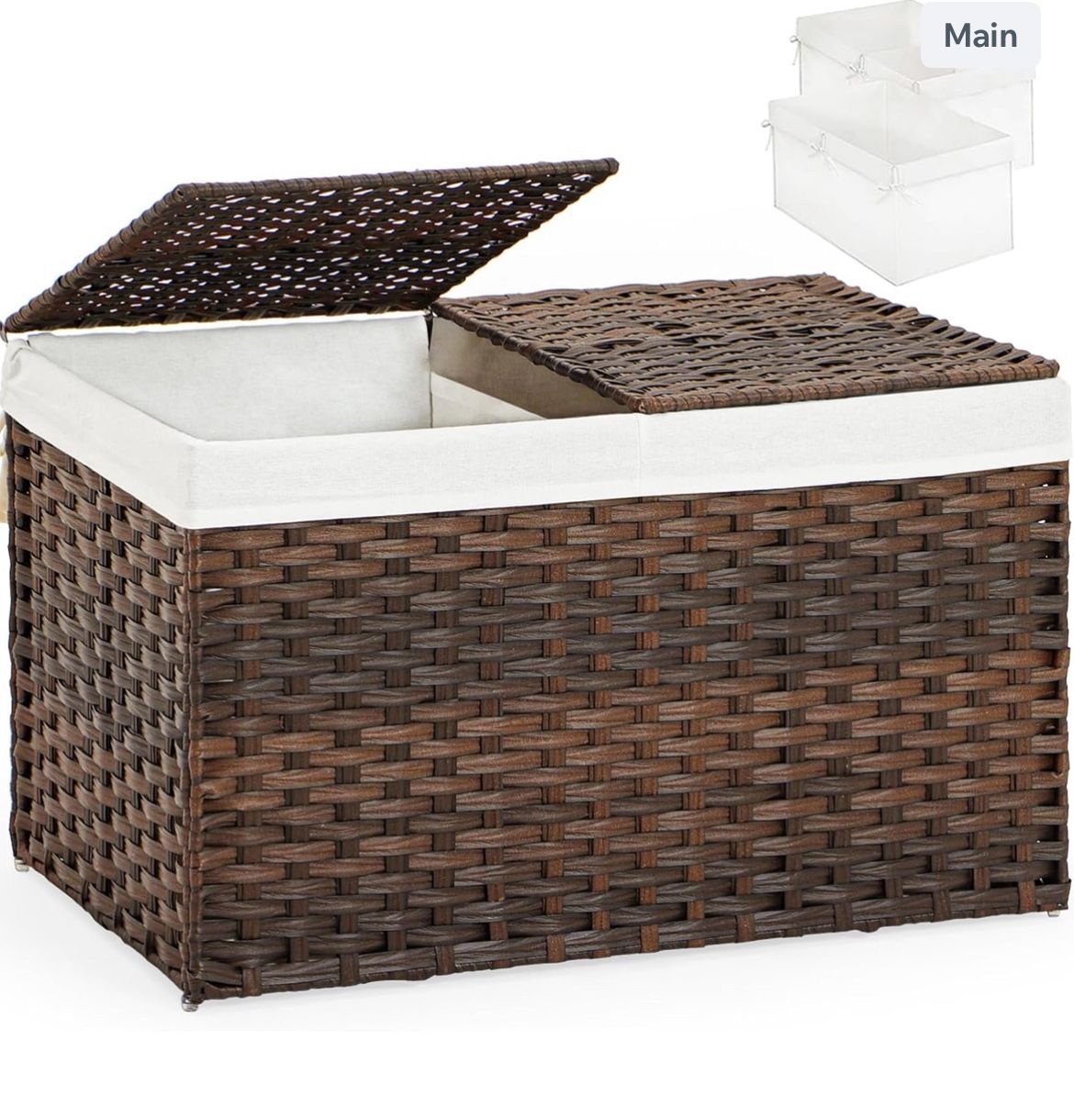 Storage Basket with Lid Rattan Storage Basket with 2 Separate Lid, 27.8 Gallon (