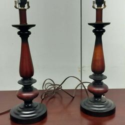 2 matching antique style brush fading wooden lamp set 