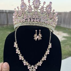 Blush Pink Crown & Jewelry Set – Quinceañera Princess Set 👑💗
