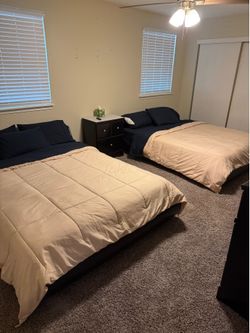 2 Queen Size Black Leather Bed Frames