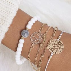 Lotus/love/howlite Bead Charms 5pcs Bracelet