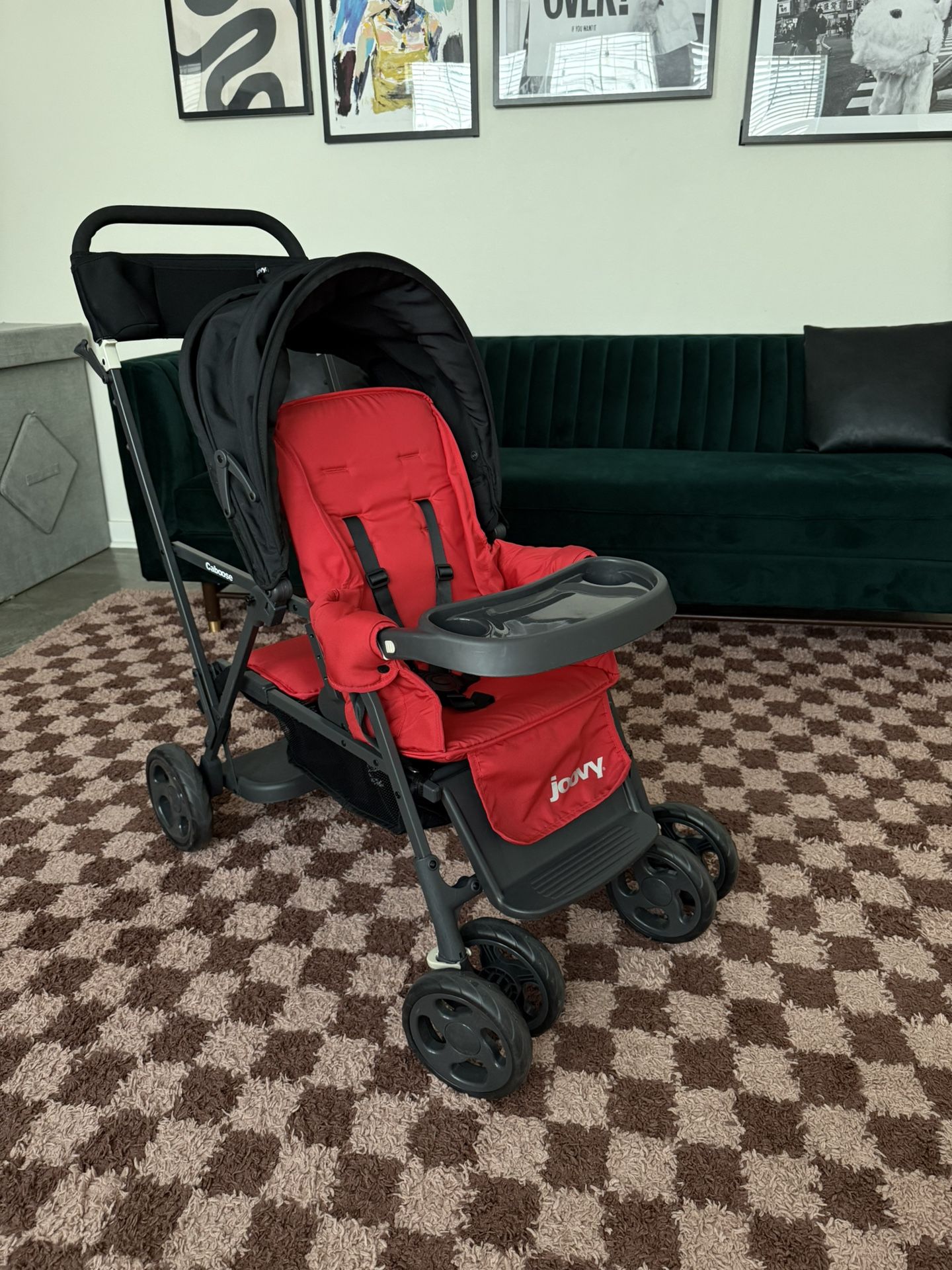 Joovy Caboose Sit & Stand Tandem Double Stroller In Red