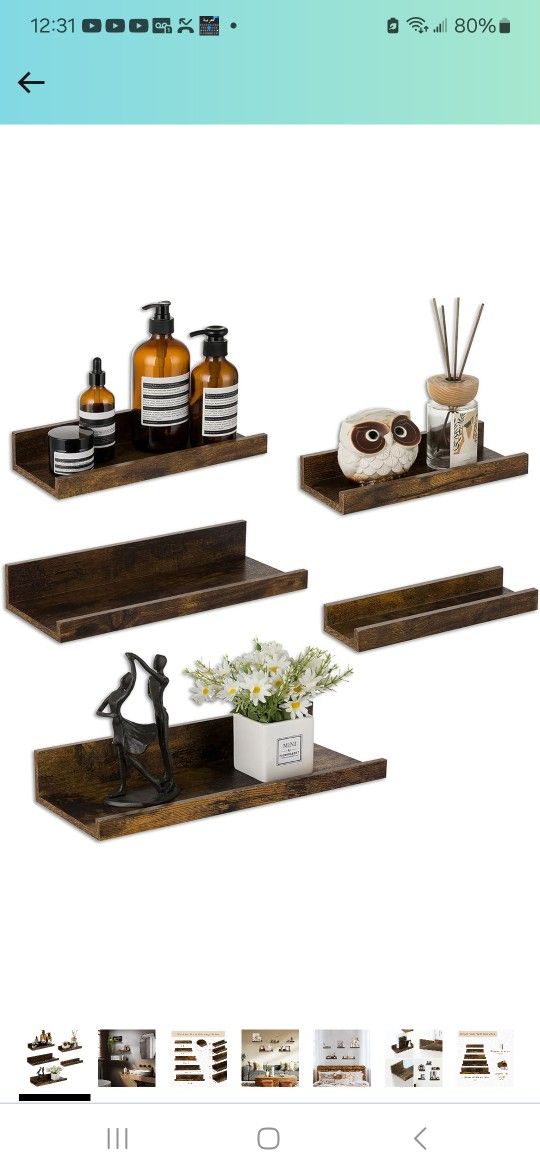 Farmhouse Wall Shelves with Ledge - Rustic Floating Shelf Dark Brown Floating Shelves Wooden Wall Decor Storage for Bathroom Plant Display