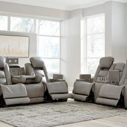 The Man-Den Gray Power Reclining Living Room Set

