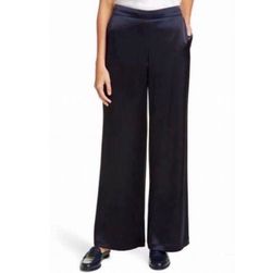 Lafayette 148 New York Silk Elastic Women's Dark Navy Wide Leg Silk Dress Pants