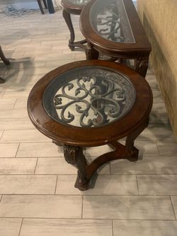 Wood and Glass End Tables Set of 2