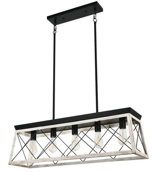 1400: New Farmhouse Rectangular Chandelier Rustic, 5-Lights Kitchen Island Lighting, Linear Island Light Fixture Farmhouse Pendant Lighting Fixtures f