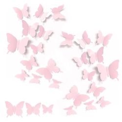 New Set of 24 Pink Pastel Butterfly Wall Decals
