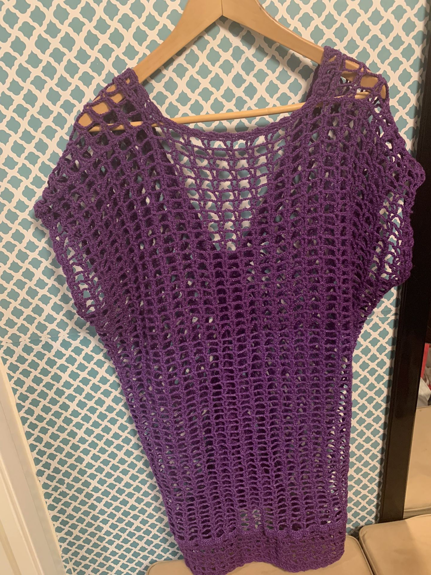 Hand knit short sleeve purple sweater vest
