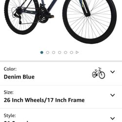 Huffy Hardtail Mountain Bike, Stone Mountain 26 inch, 21-Speed, Lightweight, Dark Blue