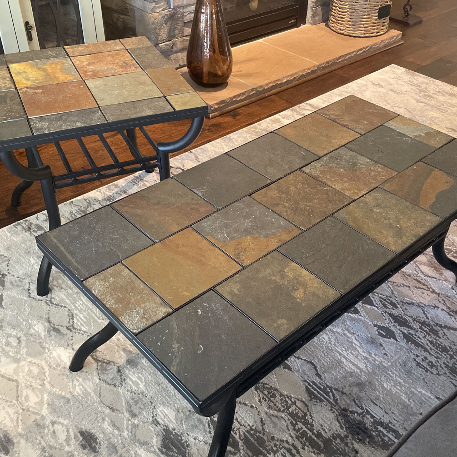 Indoor/Outdoor Stone Coffee Table Side Table Set