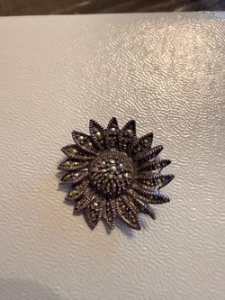 Vintage Marcasite Sunflower Brooch Pin