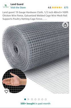 Chicken Wire Fence, Galvanized Welded Cage Wire Mesh Roll Supports Poultry Netting Cage Fence 48inch×100ft