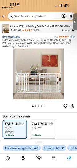 Extra Wide Baby Safety Gate 57.5”-71.65