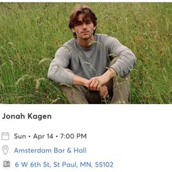 2 Tickets To Jonah Kagen, Sun 4/14/24, St Paul MN