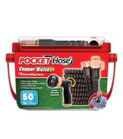 Pocket Hose 50 FT Copper Bullet Expandable Garden Hose w/10 Pattern Thumb Spray Nozzle AS SEEN ON TV 650psi 3/4 in Patented Lead-Free Ultra=Y4-526