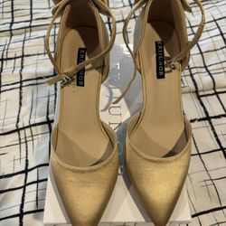 Gold satin heels