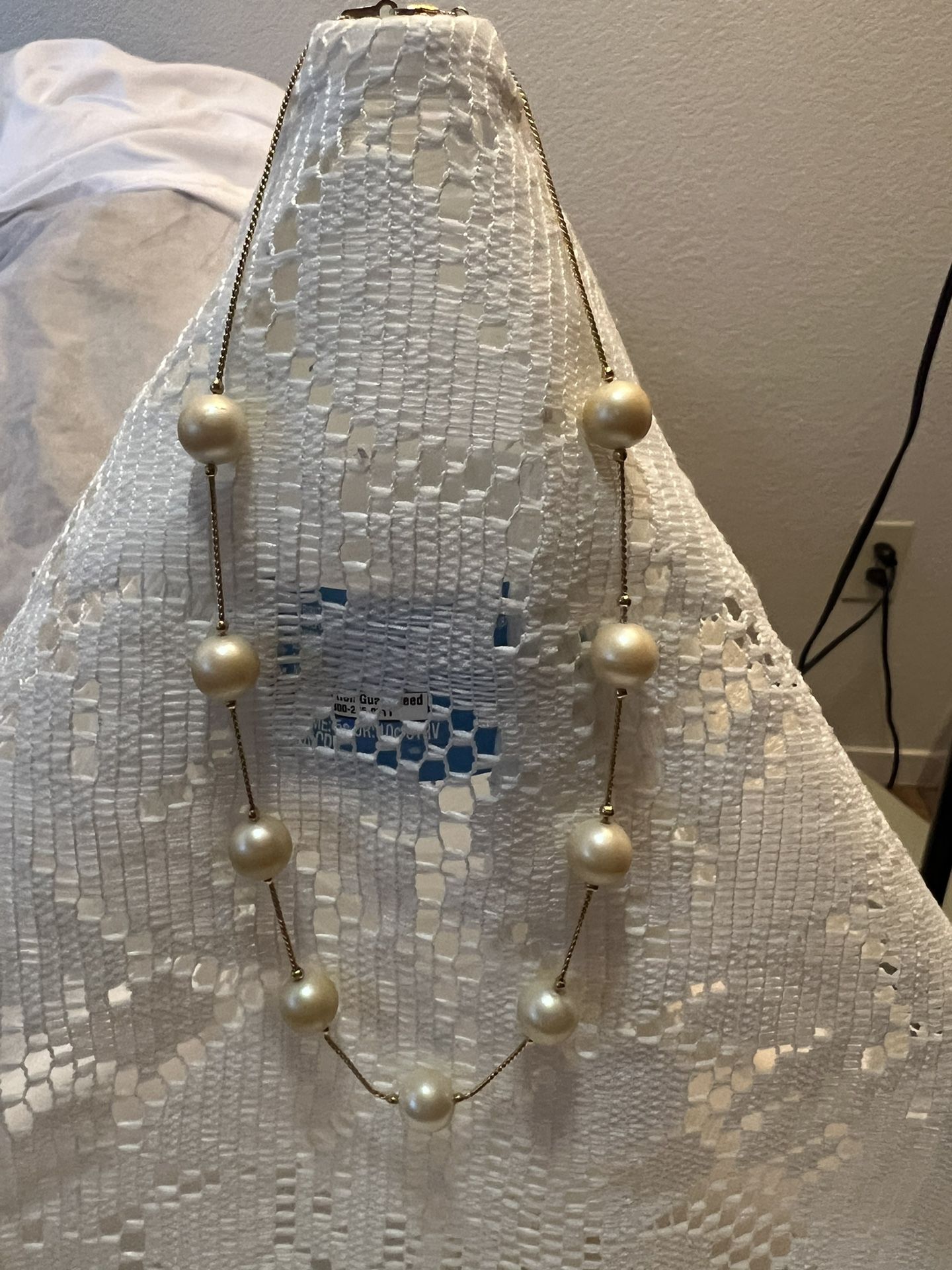 Fancy Faux Pearl Necklace With Gold Tinted Chain and Clasp