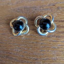 Vintage Christian Dior Clip-on Earrings Over 50 Years Old Gold With Black Pearl Black Onyx