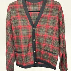 Pendleton Womens Cardigan Sweater Red Green 100% Wool Tartan Plaid Vintage Small