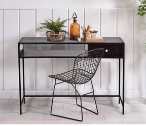 $50 ONLY THE DESK .Black Wood Desk With Black Metal Base . ONLY DE