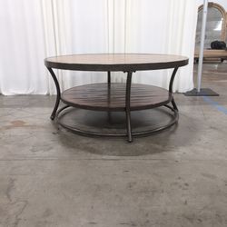Ashley Furniture Two-Tier Round Wood Coffee Table with Metal Frame