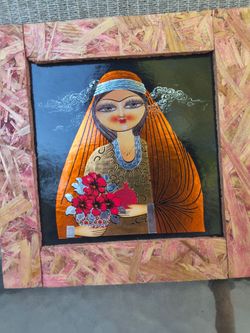 Persian Folk Art Painting 8.25", Boho Iranian Miniature Style Handmade  Frame