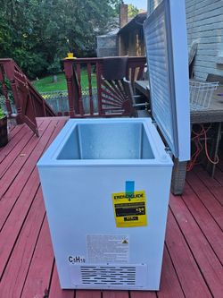 White Chest Freezer with EnergyGuide Label
