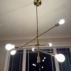 West Elm Modern Brass Sputnik Hanging Chandelier Ceiling Light 