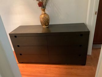 West Elm Modern wood Dark Brown 6-Drawer Double Dresser and Matching Night Stands