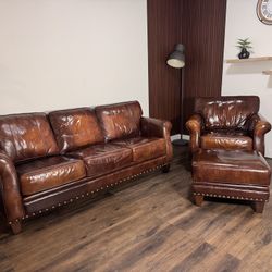 Craftmaster Top Grain Leather Sofa + Chair Set – $4K+ Retail