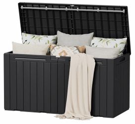 New - 100 Gallon Outdoor Storage Deck Box – Waterproof, Lockable, Heavy-Duty Bench – Black