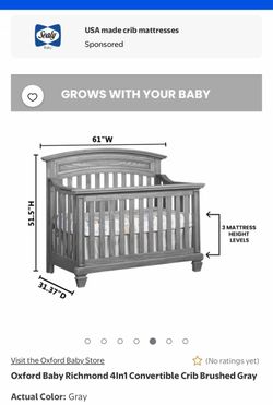 Oxford Baby Richmond 4-in-1 Convertible Crib Gray