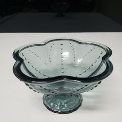 Teal Cloverleaf Dotted Footed Desert or Trinket Bowl 