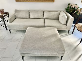 West Elm Sofa Couch 3-Piece Grey Sectional with Ottoman Andes Dark Pewter Legs Furniture Set Gray Chaise Lounge Chair Westelm Comfortable Living Room