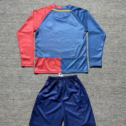 Kids 0809 Barcelona Home Long Sleeve Uniform#8