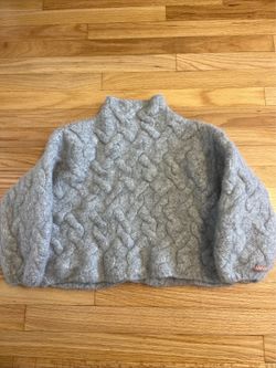 Lunya Chunky Wool Alpaca Blend Cable Knit Sweater Grey Medium Cropped