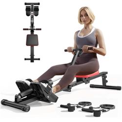 Foldable Rowing Machine for Home Use, 12-Level Resistance Rower with Digital Monitor, Foam Handles & Transport Wheels - Indoor Cardio Fitness Workout 