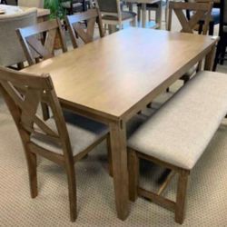 "Clara 6 Piece Dining Table Set with Bench and 4 Chairs Brand New In The Box
"